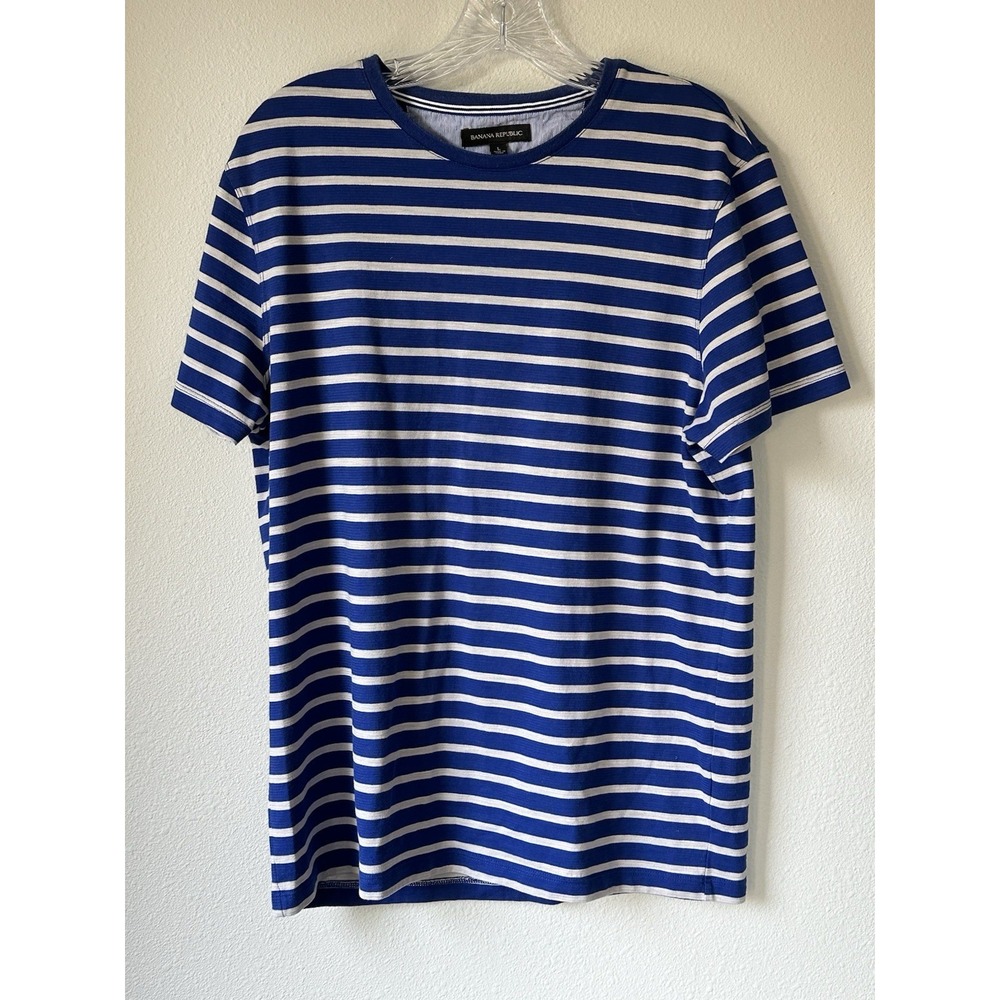 Banana Republic Women's Blue And White Striped Cotton Tshirt Size Large